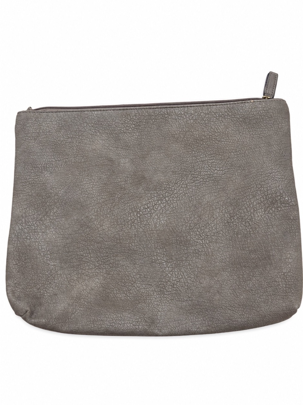 Free People Gray Pebbled Vegan Leather Oversized Zip Clutch Pouch
